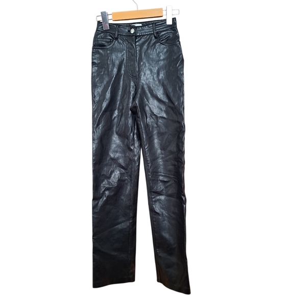 Wilfred Pants - Wilfred Aritzia Black Faux Leather Pants | Size 00 | High Rise Straight Leg